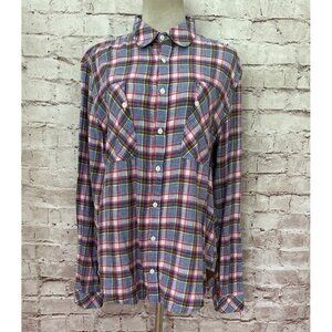 Dept B Barbour Womens Pink Plaid Button-Up Long Sleeve Shirt Linen Blend Size S
